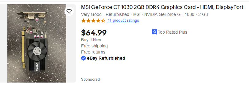An example listing for a NVIDIA GeForce GT 1030 from MSI